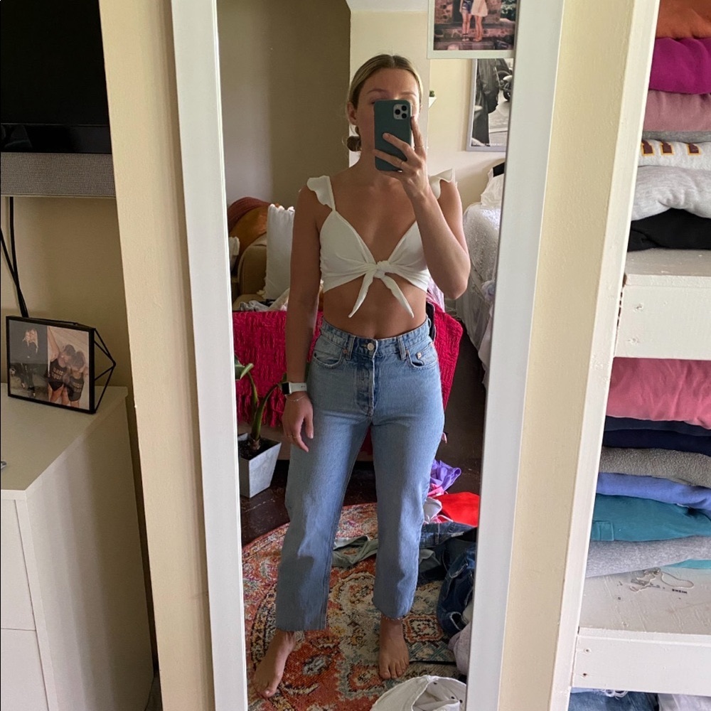 Tie-front white crop top